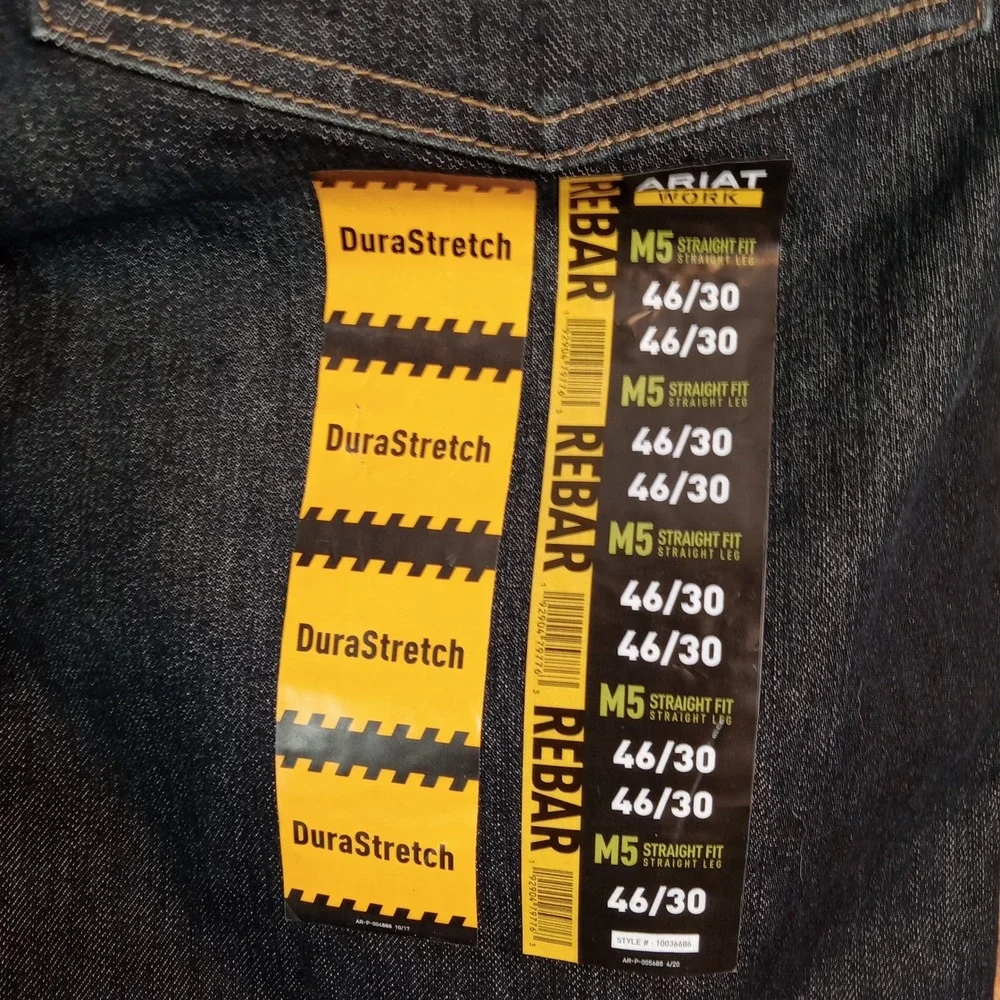 Ariat Rebar M5 Straight Leg Jeans Mens 46x30 Dark Wash DuraStretch Double Knee